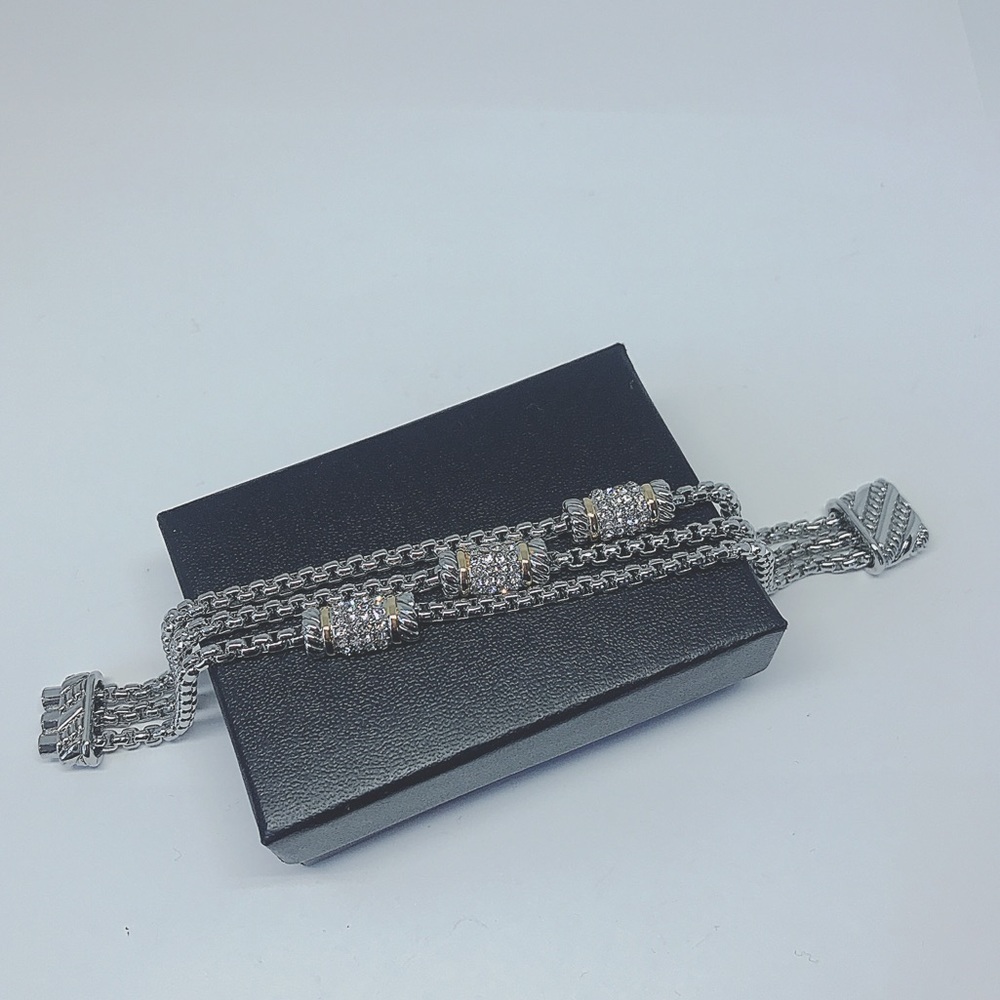 Rhodium/ 18K Gold Plated Chains Bracelet - Picture 2 of 8